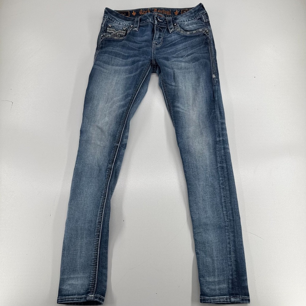 Rock Revival Tali Skinny Jeans WOMENS Blue Embellished Denim SIZE 27 x 29 - Picture 2 of 13